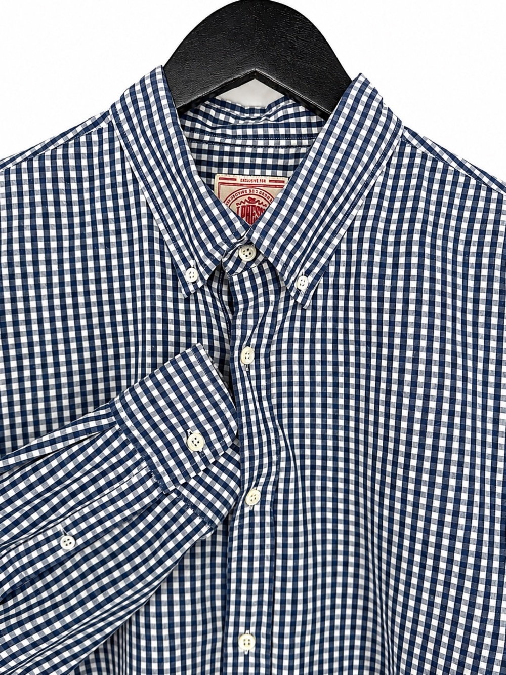 J Press Gingham Plaid Long Sleeve Button Down Shirt Blue White Men's Large USA